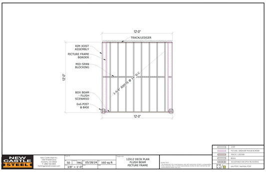 New Castle Steel Deck Framing Kit (Black) - 12x12 Deck, Flush Beam, Picture Frame - Advantage Lumber