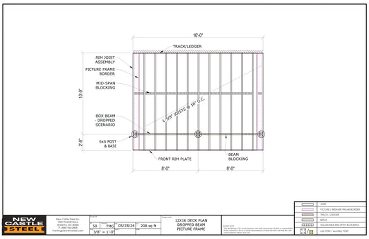 New Castle Steel Deck Framing Kit (Black) - 12x16 Deck, Dropped Beam, Picture Frame - Advantage Lumber