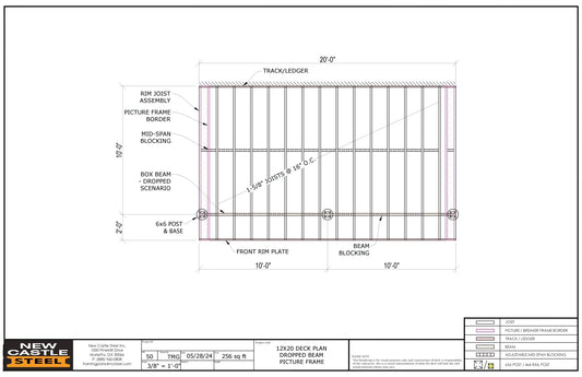 New Castle Steel Deck Framing Kit (Black) - 12x20 Deck, Dropped Beam, Picture Frame - Advantage Lumber