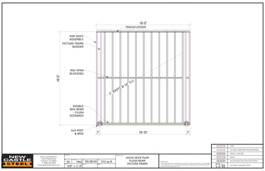 New Castle Steel Deck Framing Kit (Black) - 16x16 Deck, Flush Beam, Picture Frame - Advantage Lumber