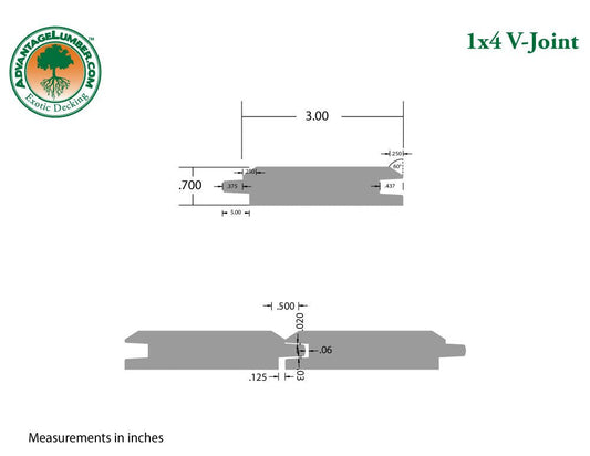 1 x 4 Garapa Wood 60° V-Joint - Advantage Lumber