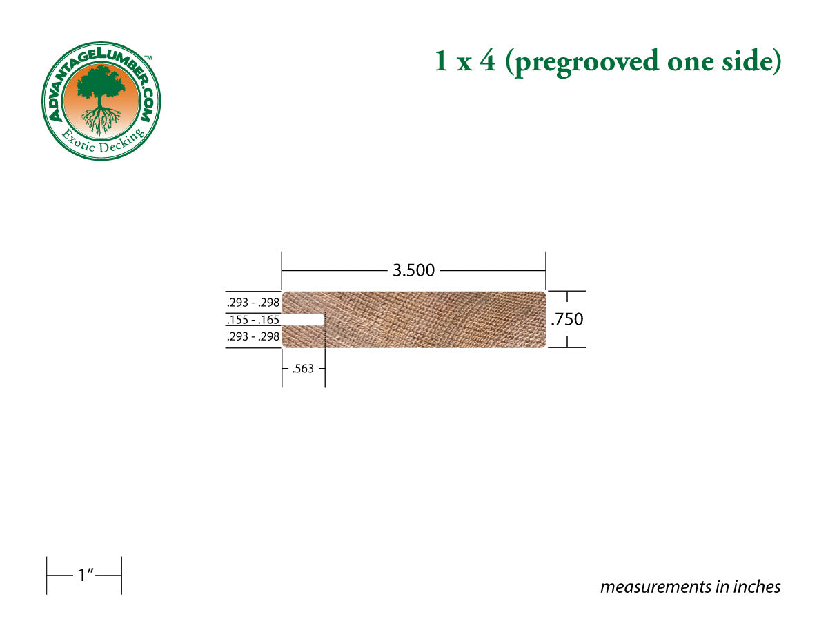 1x4 Western Red Cedar One-Sided Pre-Grooved - Select Knotty (STK) Appearance Grade - S1S2E/Green