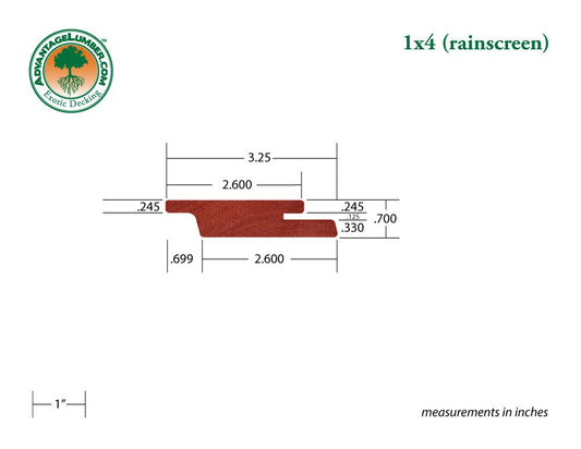 1 x 4 Brazilian Redwood (Massaranduba) Rainscreen Siding - Advantage Lumber