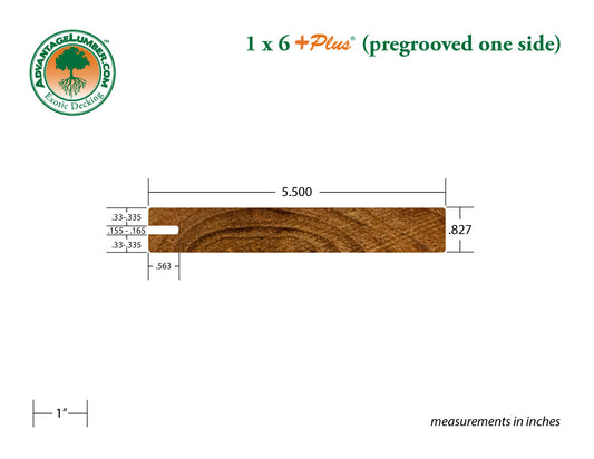 1 x 6 +Plus® Teak One Sided Pre-Grooved Decking (21mm x 6) (Premium Grade)