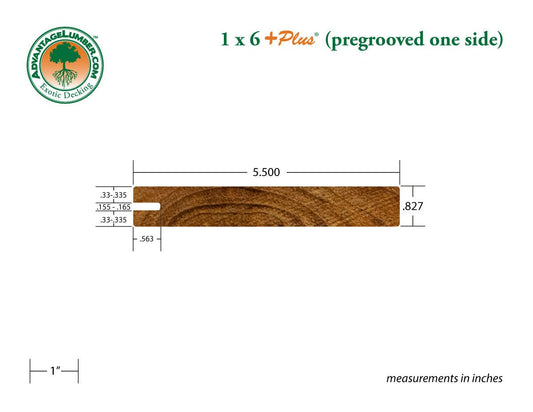 1 x 6 +Plus® Teak One Sided Pre-Grooved Decking (21mm x 6) (Premium Grade) - Advantage Lumber