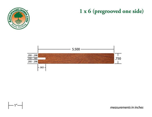 1 x 6 Golden Mahogany™ (Yellow Balau) Wood One Sided Pre-Grooved Decking - Advantage Lumber