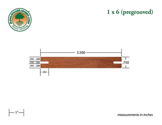 1 x 6 Golden Mahogany™ (Yellow Balau) Wood Pre-Grooved Decking - Advantage Lumber