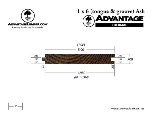 Advantage Thermally Modified Ash, 1x6 T&G Square-Edge - Advantage Lumber