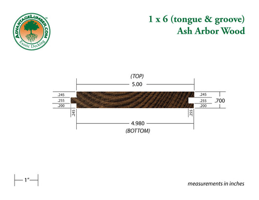 Arbor Wood Thermally Modified Natrl Ash, 1x6 T&G Square-Edge
