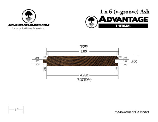 Advantage Thermally Modified Ash, 1x6 45° V-Groove - Advantage Lumber