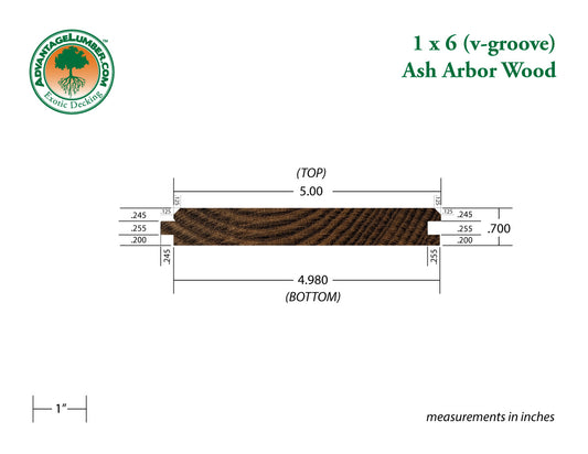 Arbor Wood Thermally Modified Natrl Ash, 1x6 45° V-Groove