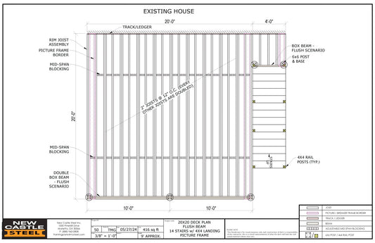 New Castle Steel Deck Framing Kit (Black) - 20x20 Deck, Flush Beam, Picture Frame, 14 Stairs with 4x4 Landing - Advantage Lumber