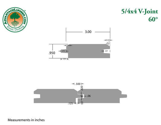5/4 x 4 Ipe Wood 60° V-Joint
