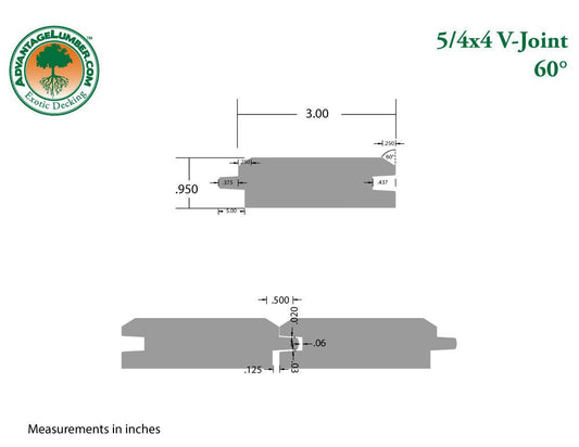 5/4 x 4 Mahogany (Red Balau) Wood 60° V-Joint - Advantage Lumber