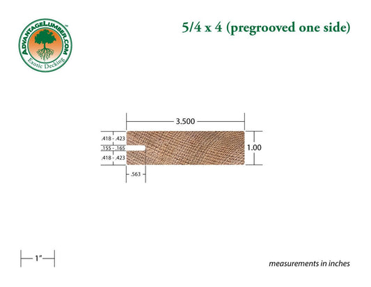 5/4x4 Western Red Cedar One-Sided Pre-Grooved - Clear Vertical Grain (CVG) - S4S/KD - Advantage Lumber