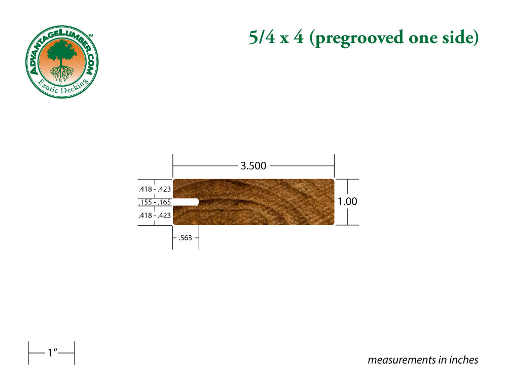 5/4 x 4 Teak Wood One Sided Pregrooved Decking