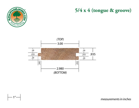 5/4x4 Western Red Cedar Tongue & Groove Square-Edge - Clear Vertical Grain (CVG) - S4S/KD