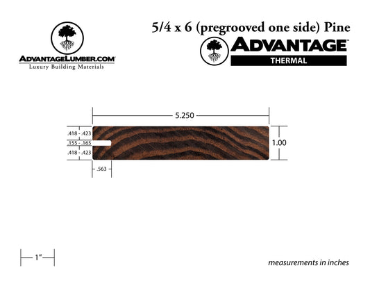 Advantage Thermally Modified Pine, 5/4x6 One-Sided Pre-Grooved