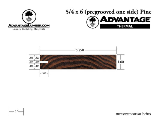 Advantage Thermally Modified Pine, 5/4x6 One-Sided Pre-Grooved - Advantage Lumber
