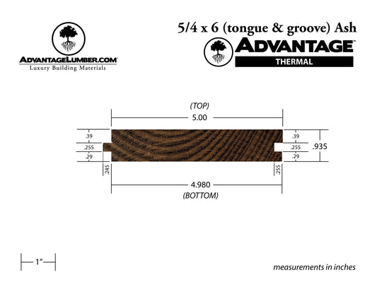 Advantage Thermally Modified Ash, 5/4x6 T&G Square-Edge
