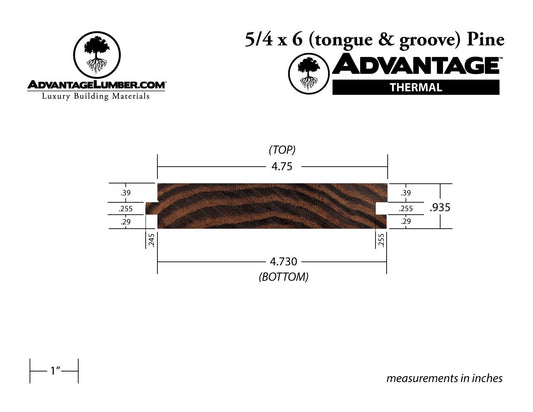 Advantage Thermally Modified Pine, 5/4x6 T&G Square-Edge - Advantage Lumber