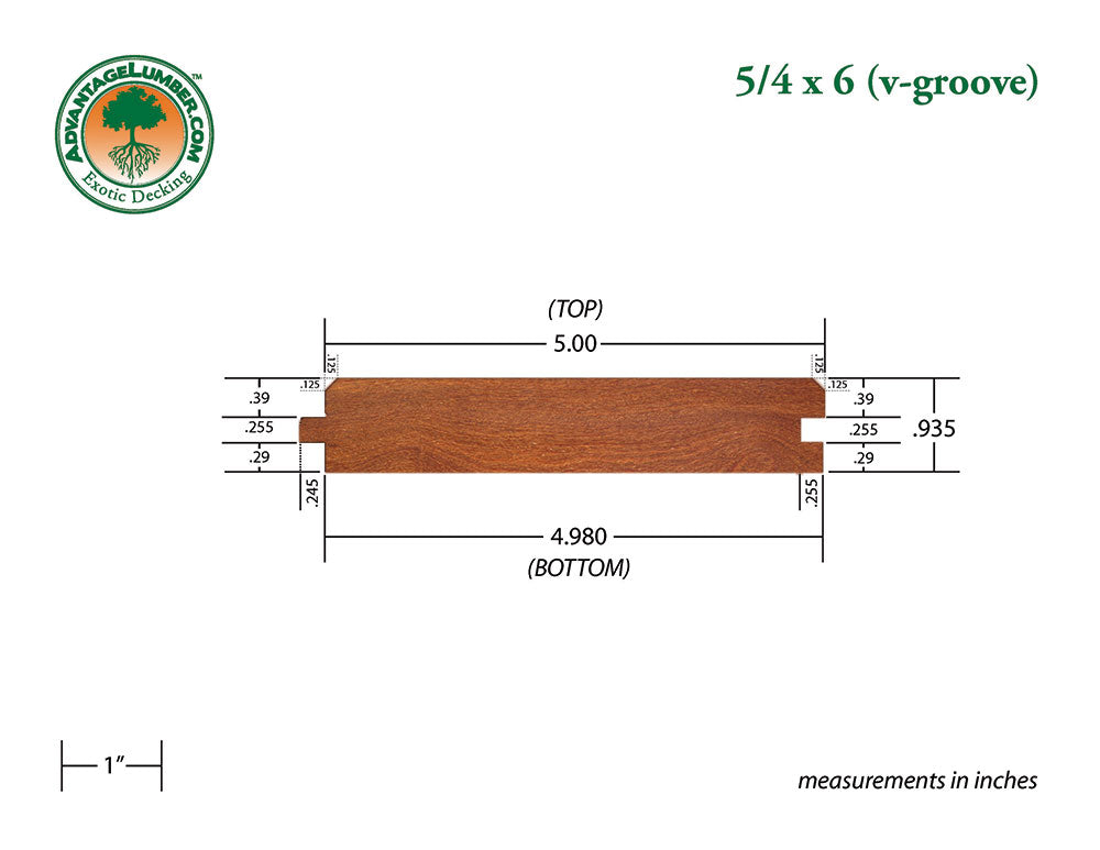 5/4 x 6 Golden Mahogany™ (Yellow Balau) Wood 45° V-Groove