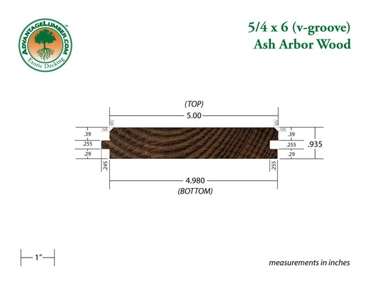 Arbor Wood Thermally Modified Natrl Ash, 5/4x6 45° V-Groove