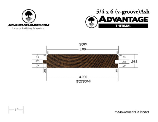 Advantage Thermally Modified Ash, 5/4x6 45° V-Groove