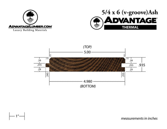 Advantage Thermally Modified Ash, 5/4x6 45° V-Groove - Advantage Lumber