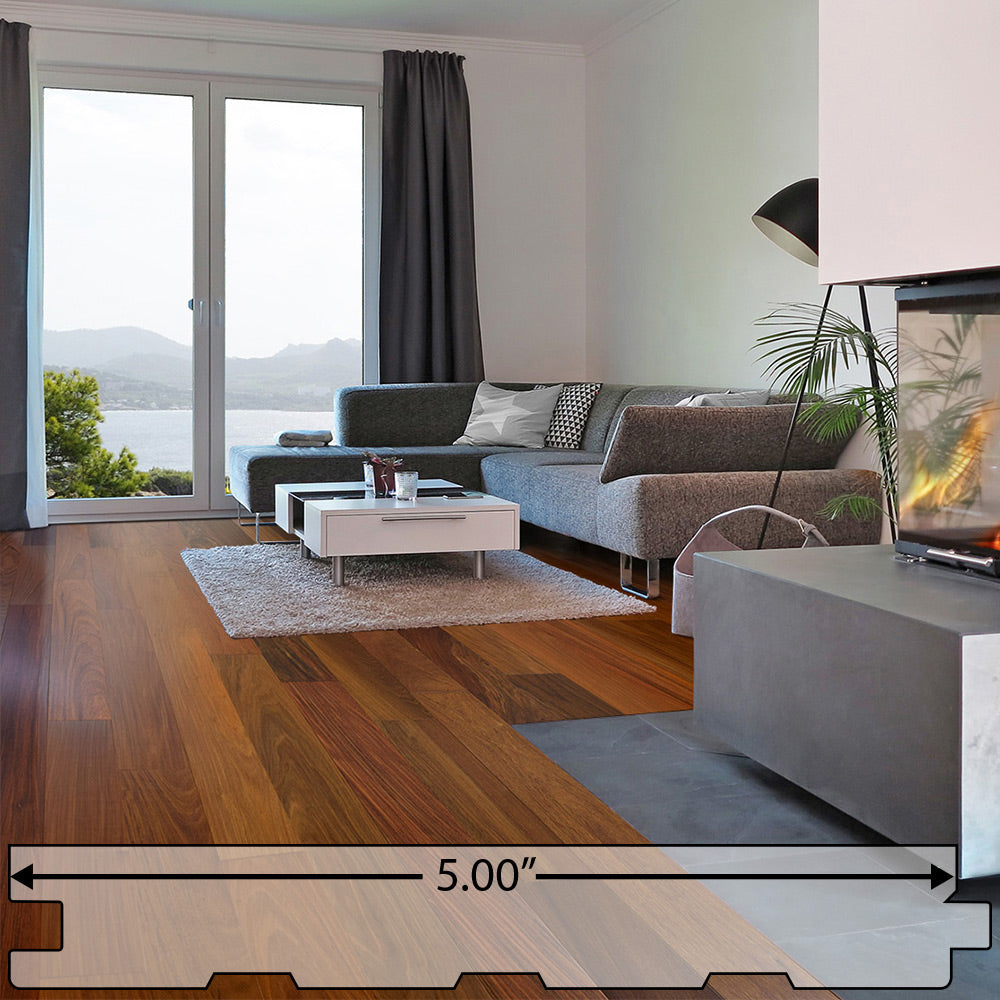 Ipe (Brazilian Walnut) Solid Flooring 5″ Prefinished Satin, $9.87/sqft