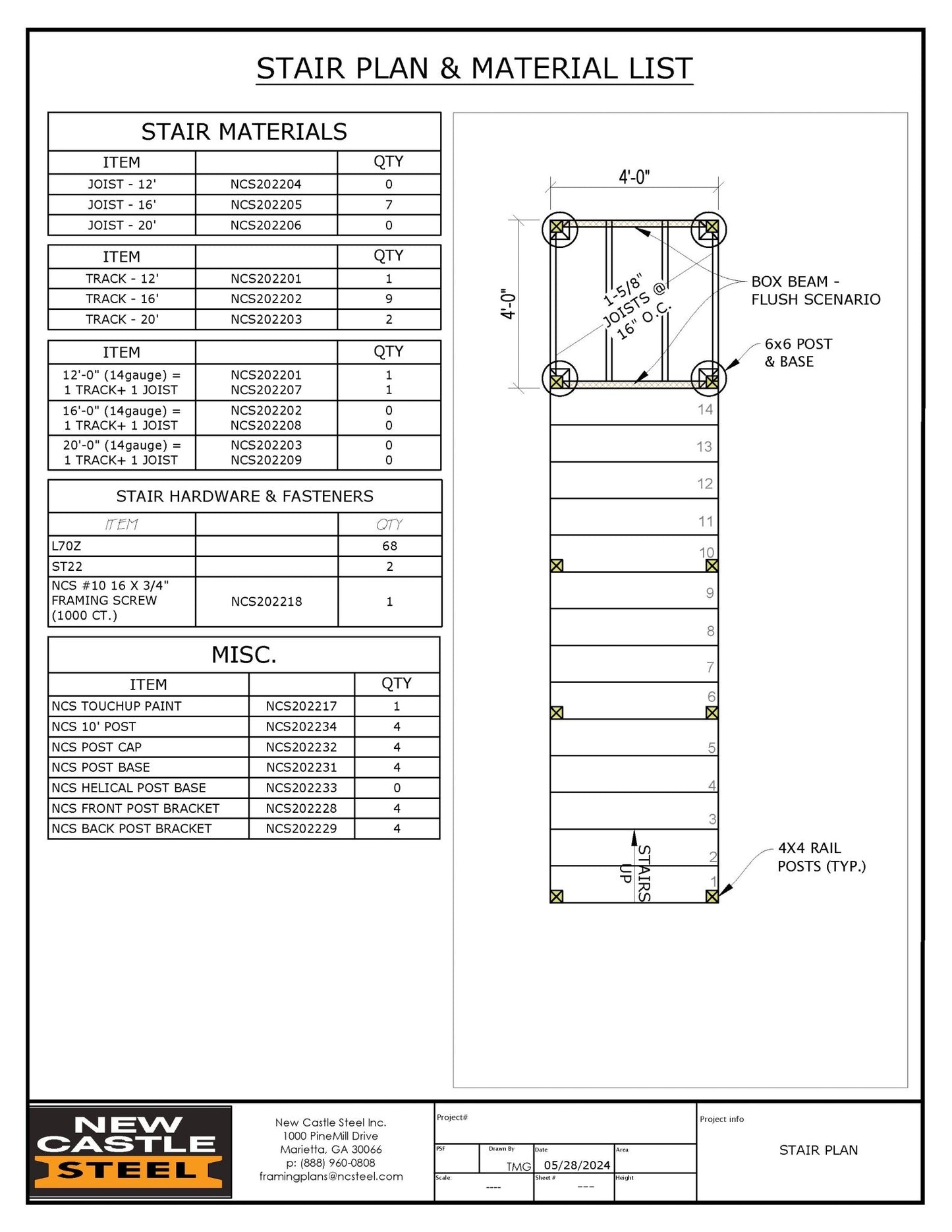 New Castle Steel Stair Framing Kit (Black) - 14 Stairs with 4x4 Landing - Advantage Lumber