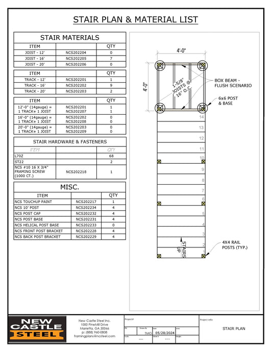 New Castle Steel Stair Framing Kit (Black) - 14 Stairs with 4x4 Landing - Advantage Lumber
