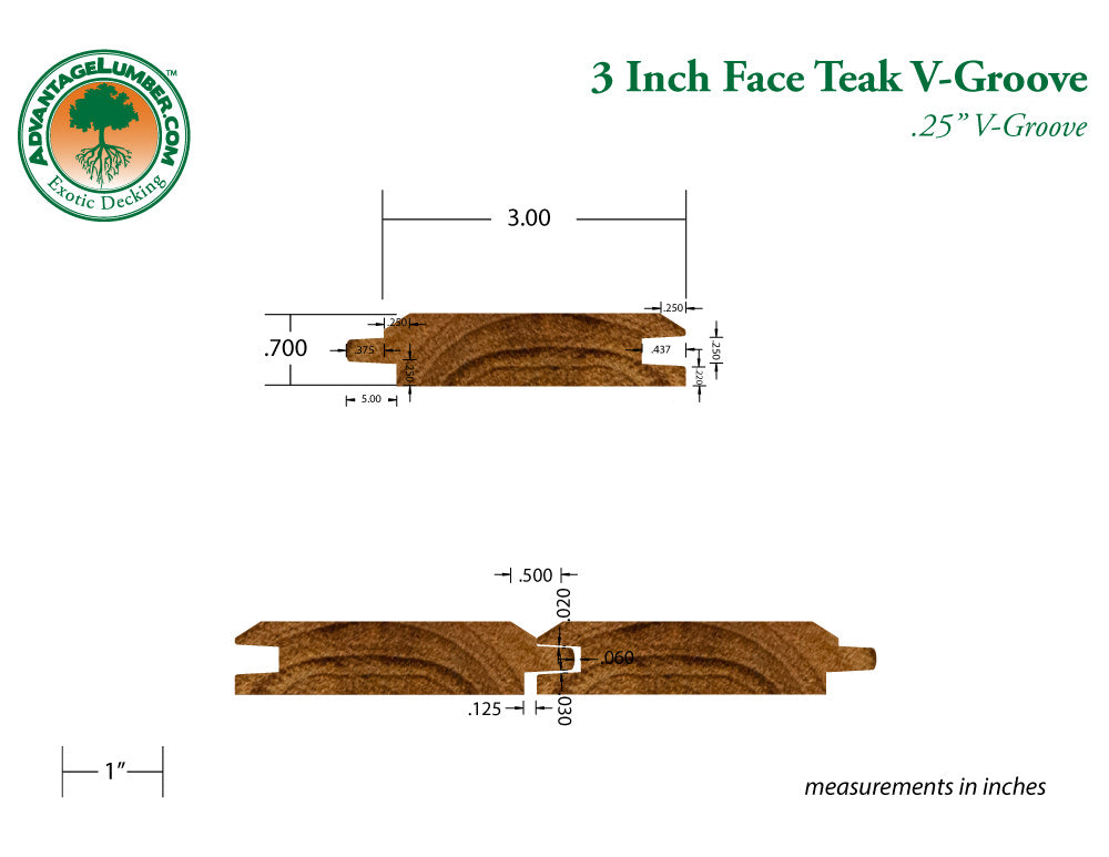 1x4 Plantation Teak 45° V-Groove Unfinished, Character Grade