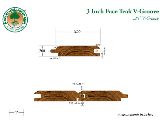 1x4 Plantation Teak 45° V-Groove Unfinished, Character Grade