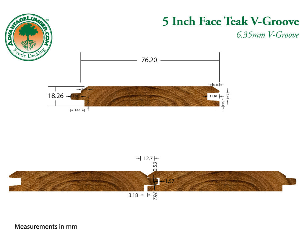 1x6 Plantation Teak End-Matched V-Groove Prefinished, Character Grade