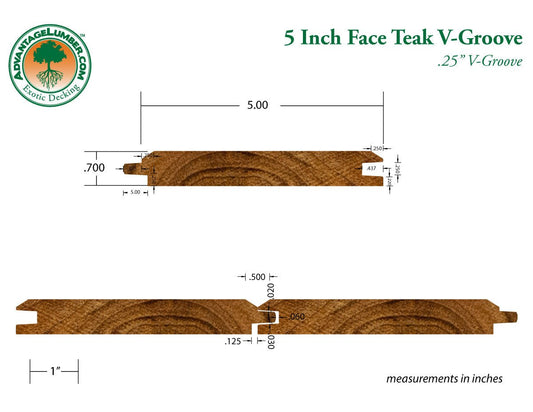1x6 Plantation Teak End-Matched 60° V-Joint Prefinished, Character Grade Free Sample - Advantage Lumber