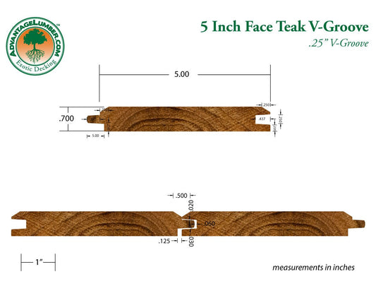 1x6 Plantation Teak 45° V-Groove Unfinished, Character Grade - Advantage Lumber