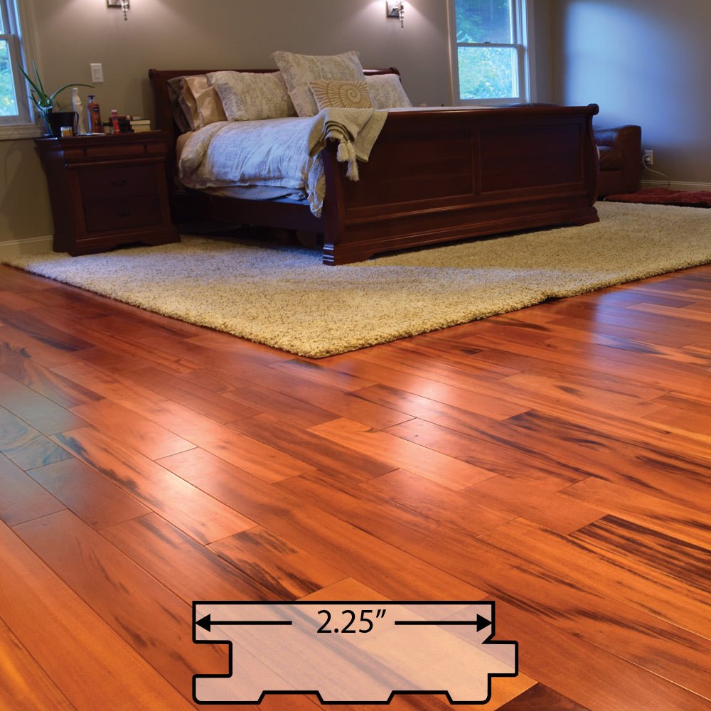 Tigerwood (Goncalo Alves, Muiracatiara, Brazilian Koa) Solid Flooring 0.75″ x 2.25″ Prefinished Satin, $5.18/sqft - Advantage Lumber