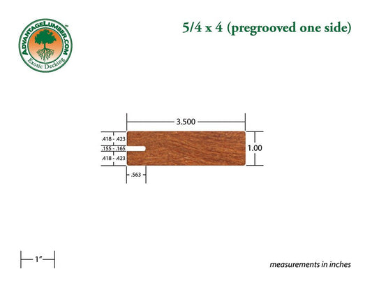 5/4 x 4 Golden Mahogany™ (Yellow Balau) Wood One Sided Pre-Grooved Decking - Advantage Lumber
