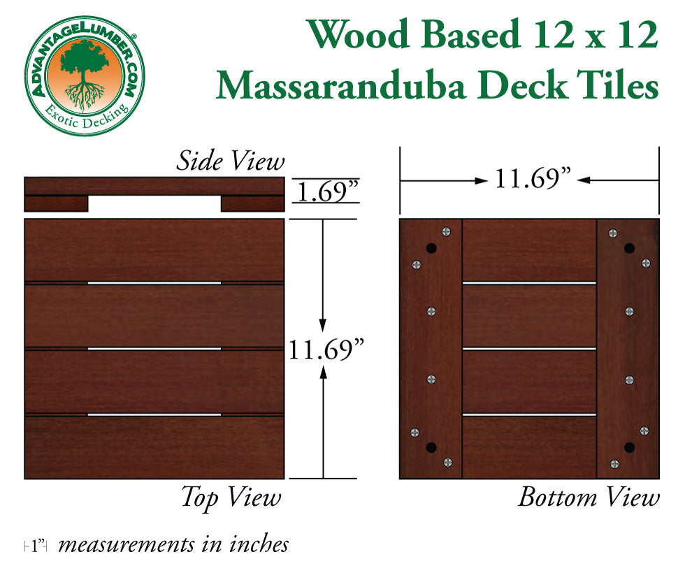 12 x 12 Brazilian Redwood (Massaranduba) Deck Tile Kit