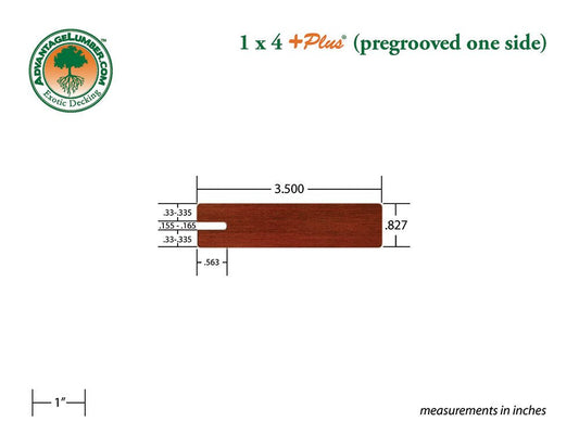1 x 4 +Plus® Brazilian Redwood (Massaranduba) Wood One Sided Pre-Grooved Decking (21mm x 4) - Advantage Lumber