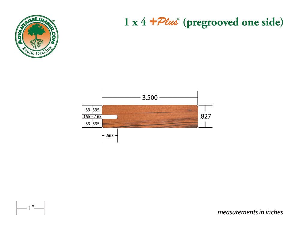 1 x 4 +Plus® Tigerwood One Sided Pre-Grooved Decking (21mm x 4) - Advantage Lumber