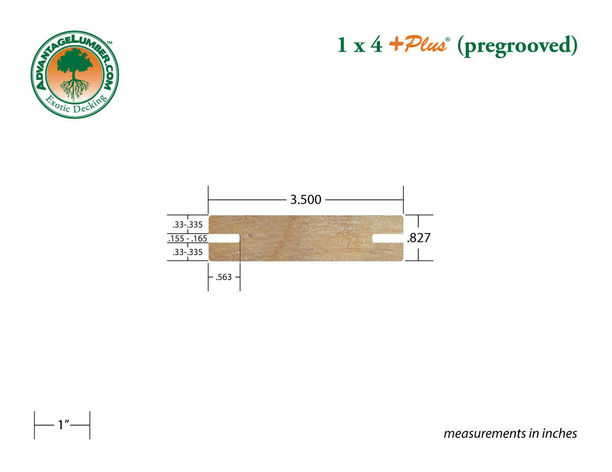 1 x 4 +Plus® Garapa Wood Pre-Grooved Decking (21mm x 4) - Advantage Lumber