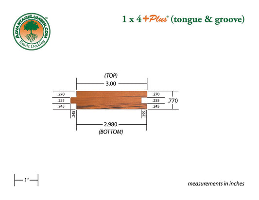 1 x 4 +Plus® Tigerwood T&G Decking (21mm x 4)