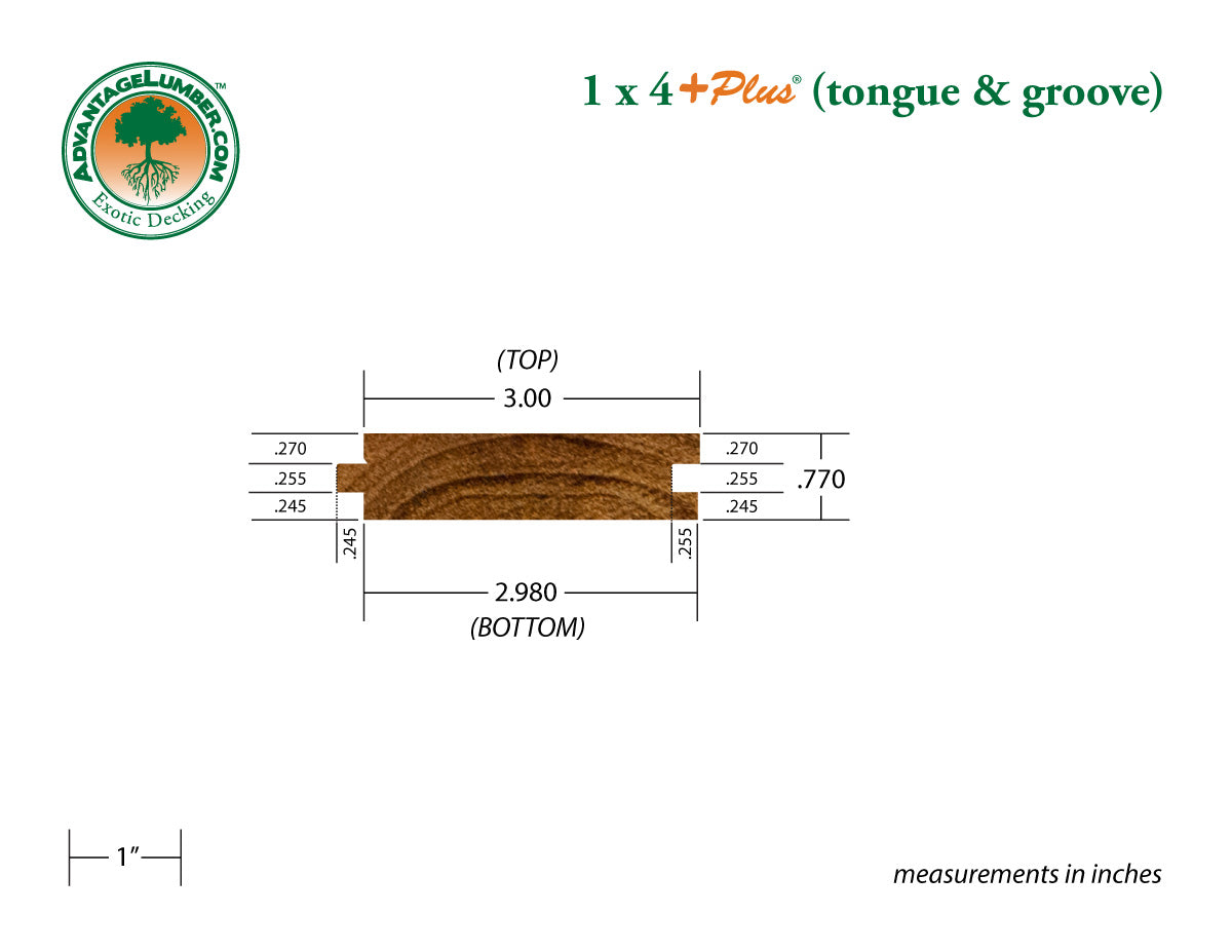 1 x 4 +Plus® Teak Wood T&G Square-Edge Decking (Select Grade)