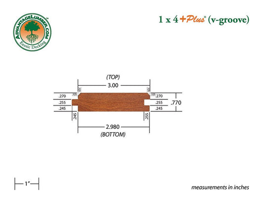 1x4 +Plus Cumaru 45° V-Groove 6'-18' Surface Kit - Advantage Lumber