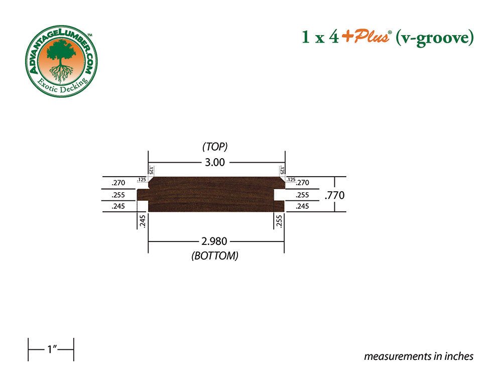 FSC® 1x4 +Plus® Ipe 45° V-Groove - Advantage Lumber