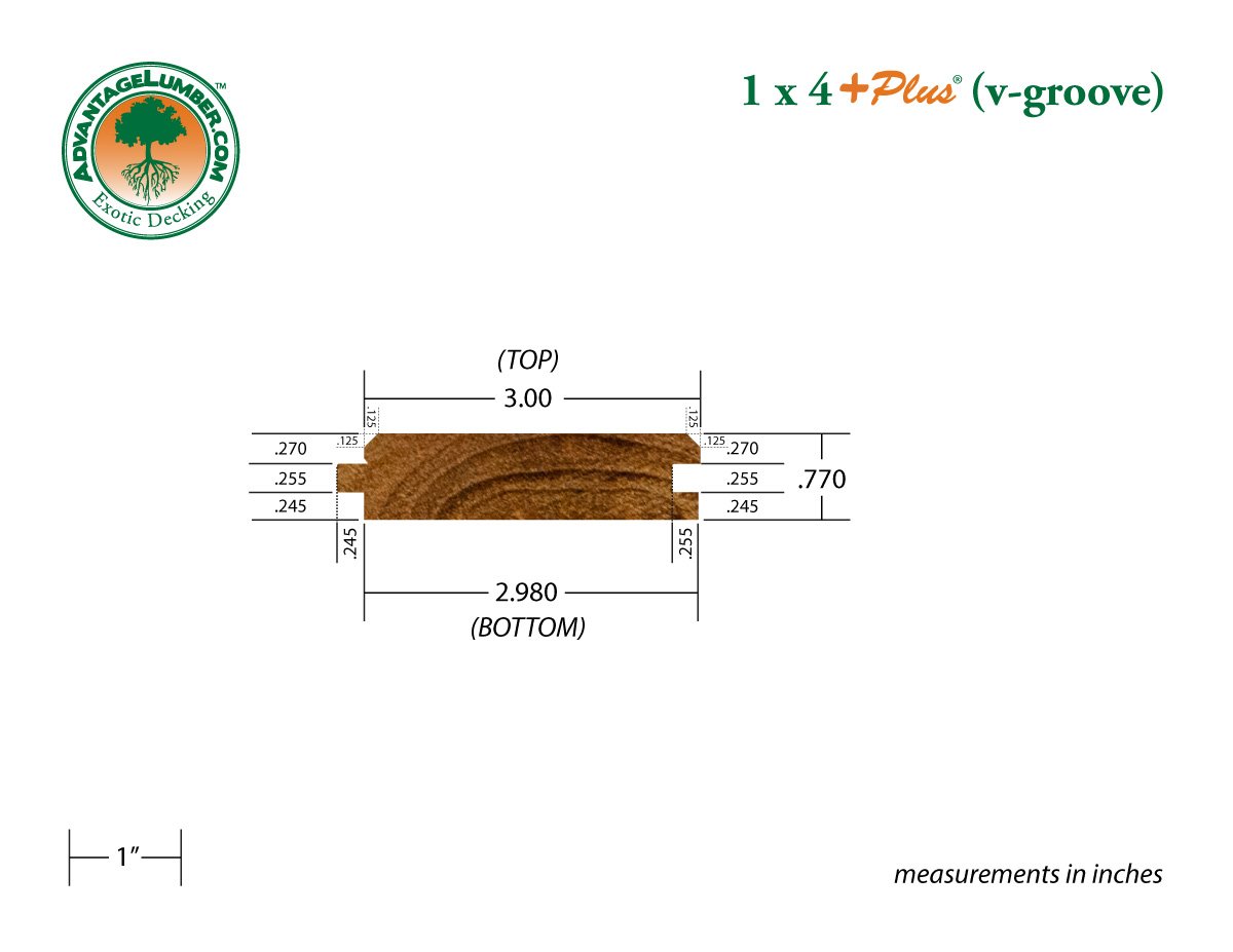 1 x 4 +Plus® Teak Wood 45° V-Groove (Select Grade)