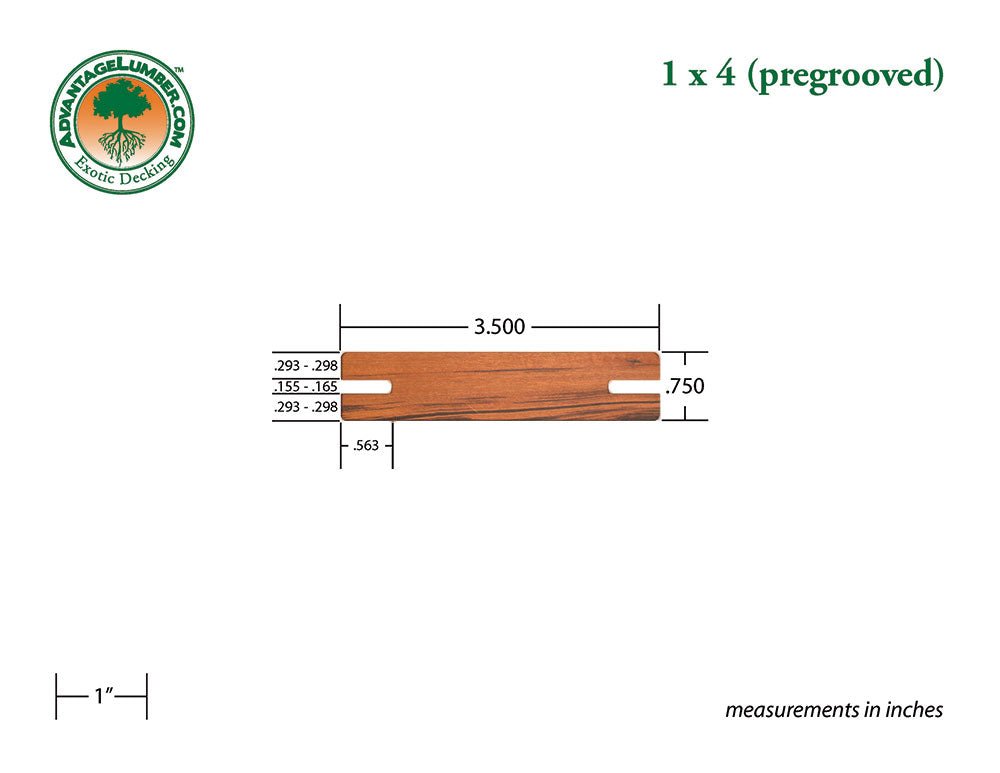 1x4 Tigerwood Pre-Grooved 6'-18' Deck Surface Kit - Advantage Lumber