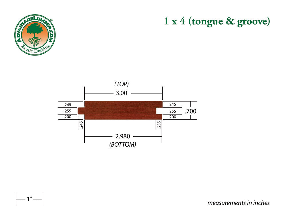 1 x 4 Brazilian Redwood (Massaranduba) Wood T&G Square-Edge Decking